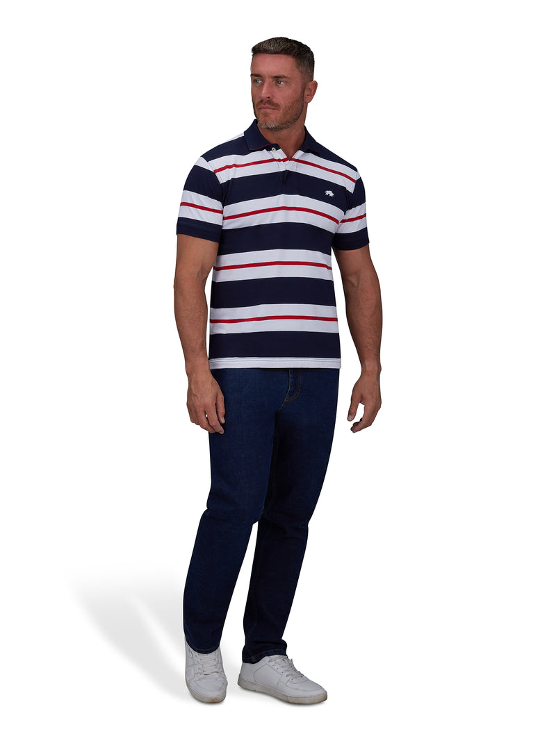 Two Tone Stripe Polo - Navy