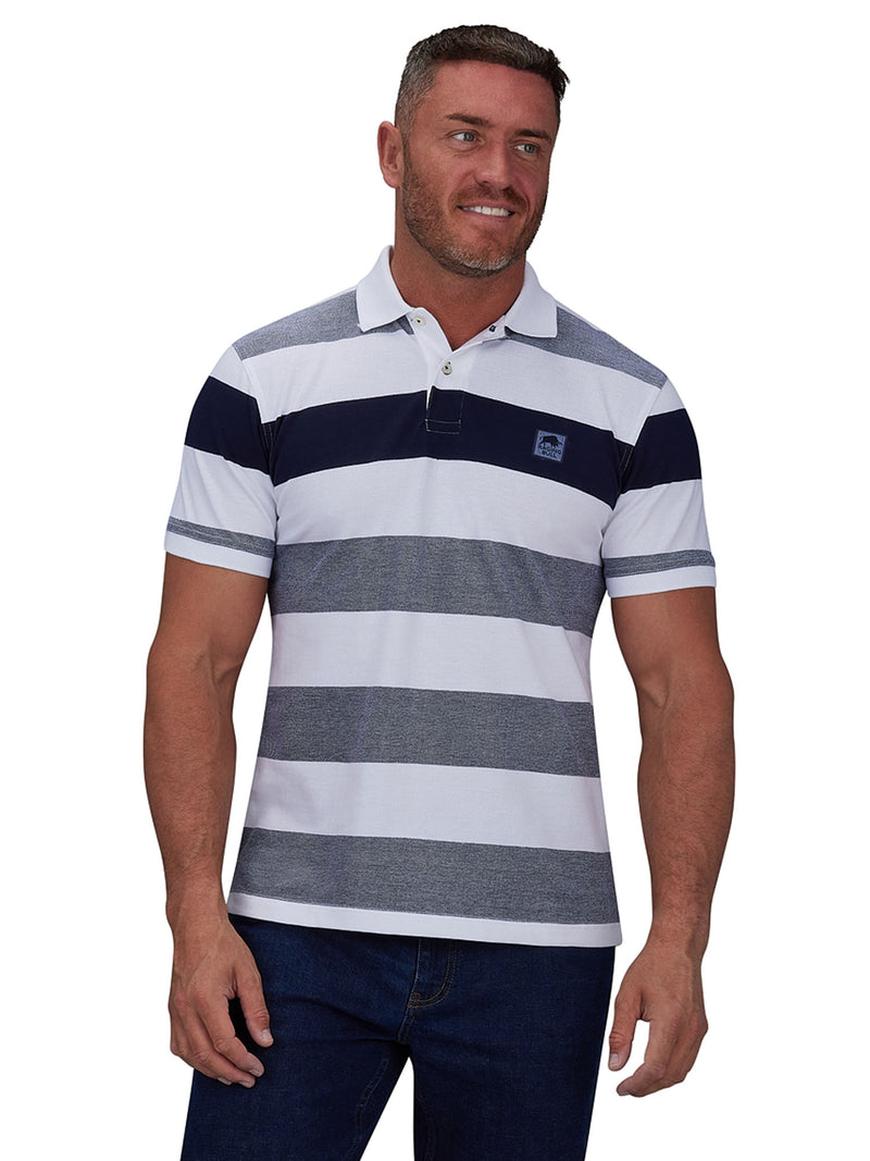 Birdseye Contrast Panel Polo - White
