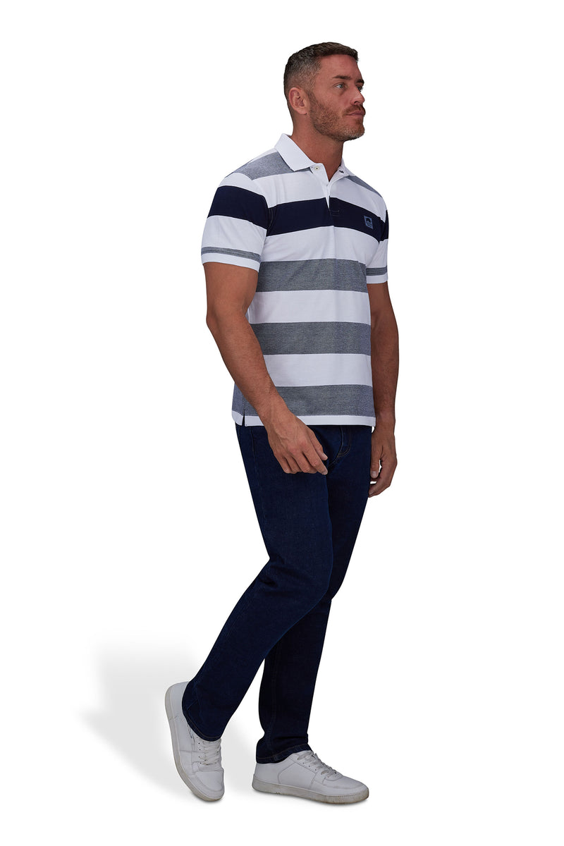 Birdseye Contrast Panel Polo - White