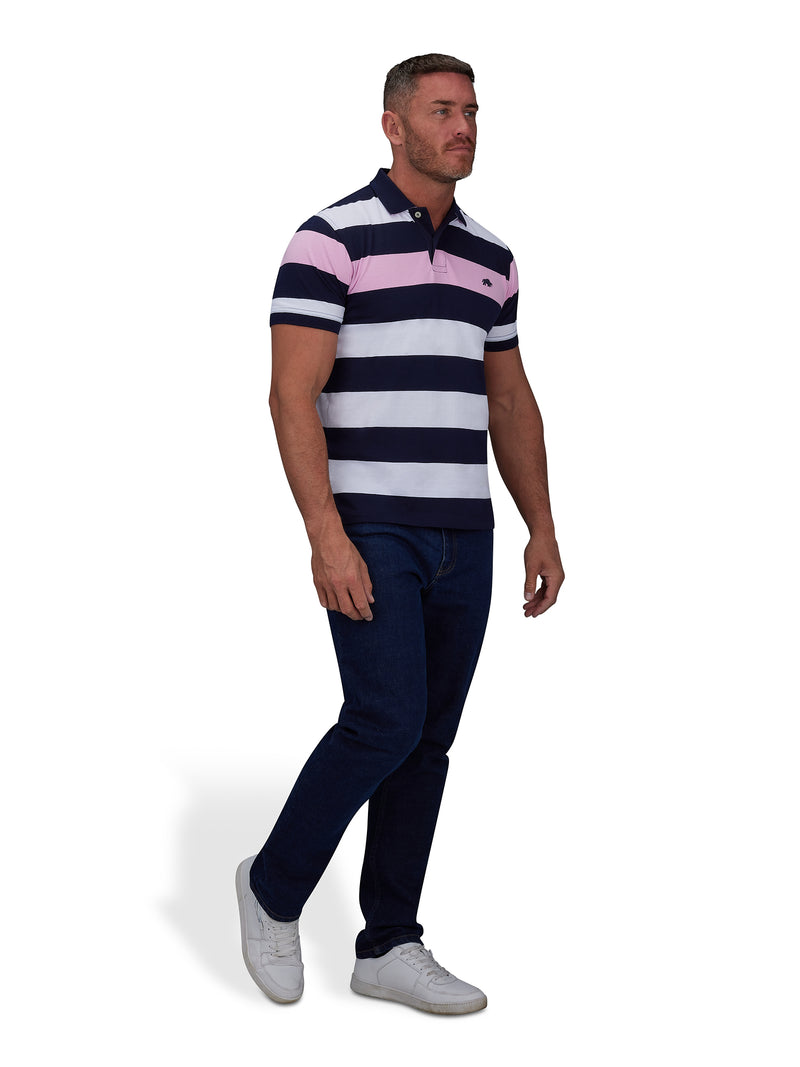Jersey Contrast Panel Polo - Navy