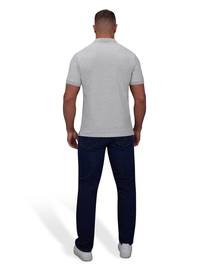 Pique Badge Polo - Light Grey Marl