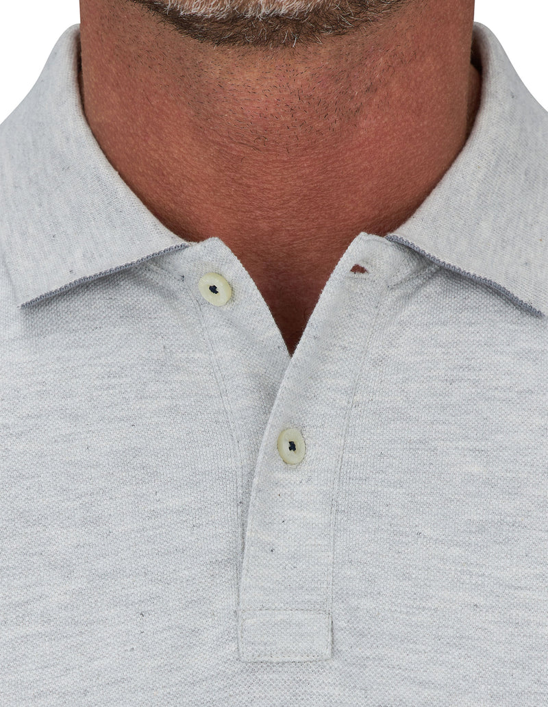 Pique Badge Polo - Light Grey Marl