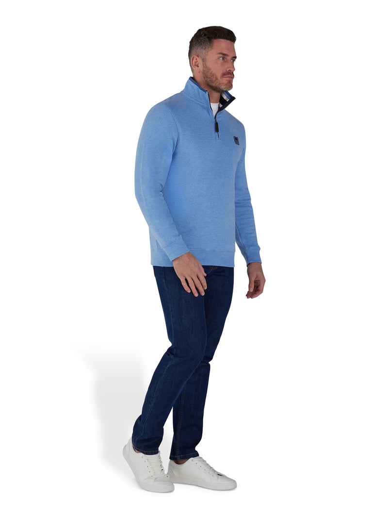 Badge Quarter Zip Sweat - Sky Blue