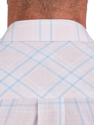 Short Sleeve Plaid Check Linen Look Shirt  - Pink