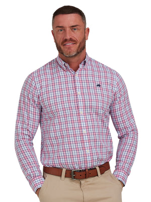 Long Sleeve Multi Check Poplin Shirt - Pink