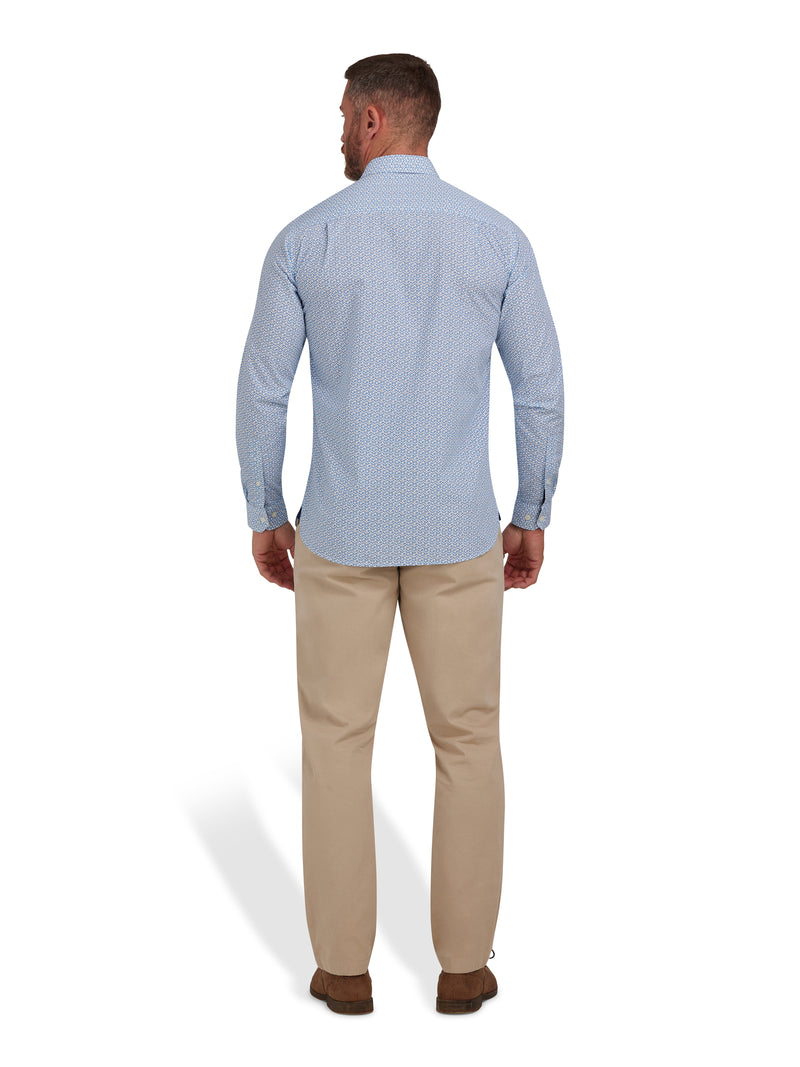 Long Sleeve Pentagon Pattern Poplin Shirt - White