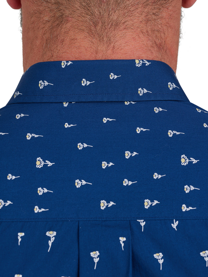 Short Sleeve Daisy Print Poplin Shirt - Navy