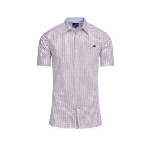 Short Sleeve Flower Geo Cotton Poplin Shirt - White