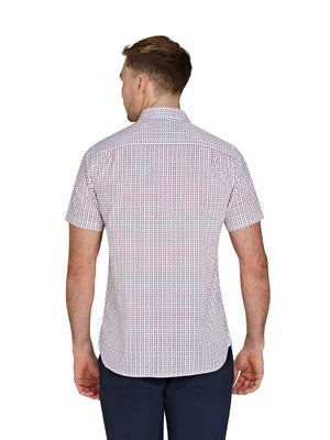 Short Sleeve Flower Geo Cotton Poplin Shirt - White