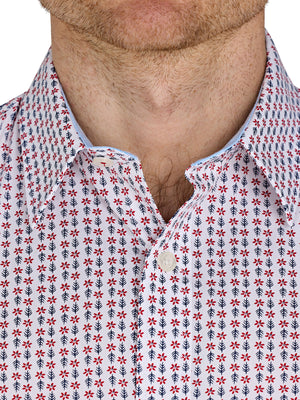 Short Sleeve Flower Geo Cotton Poplin Shirt - White