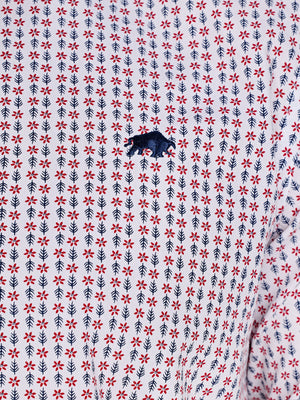 Short Sleeve Flower Geo Cotton Poplin Shirt - White