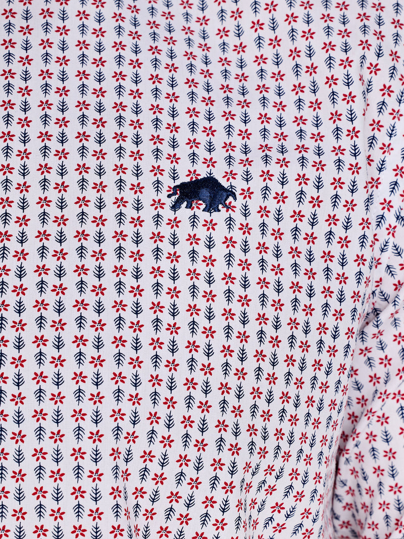 Short Sleeve Flower Geo Cotton Poplin Shirt - White