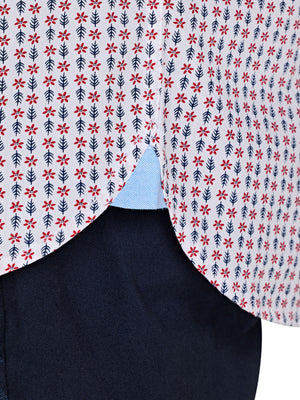 Short Sleeve Flower Geo Cotton Poplin Shirt - White
