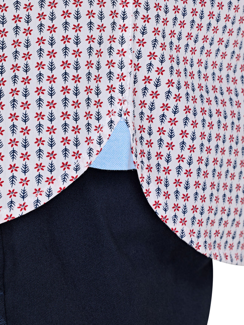 Short Sleeve Flower Geo Cotton Poplin Shirt - White