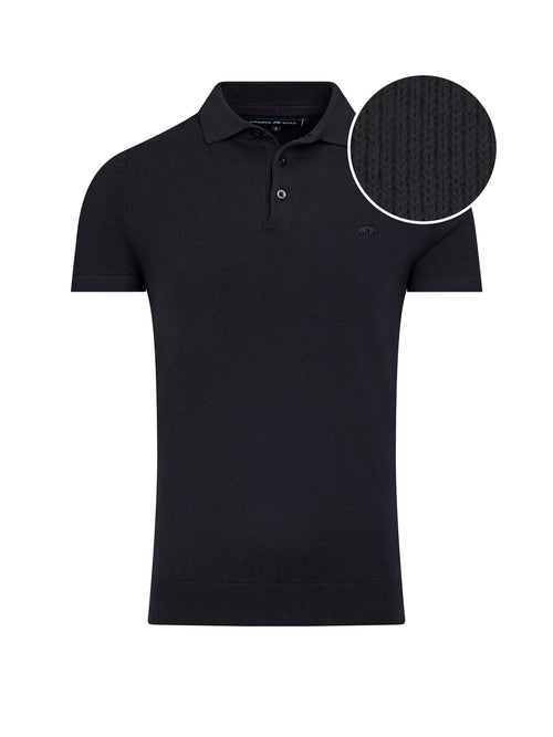 Short Sleeve Knitted Polo - Black