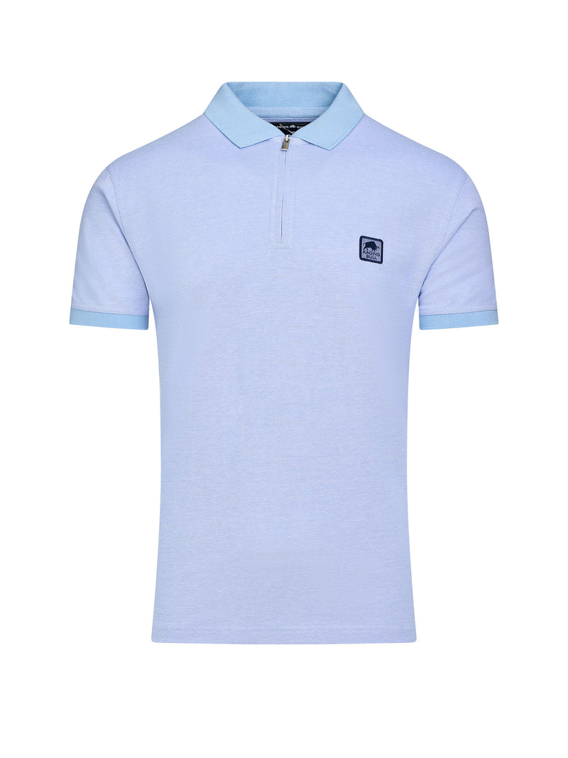 Birdseye Pique Woven Patch Polo - Sky Blue