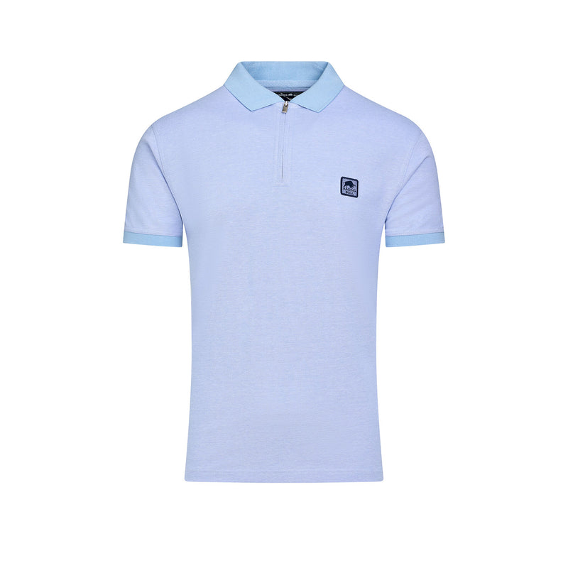 Birdseye Pique Woven Patch Polo - Sky Blue