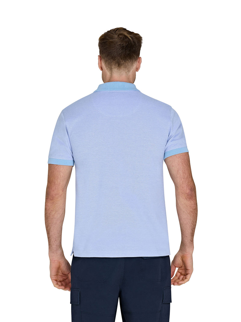 Birdseye Pique Woven Patch Polo - Sky Blue