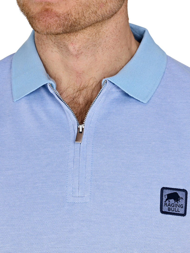 Birdseye Pique Woven Patch Polo - Sky Blue