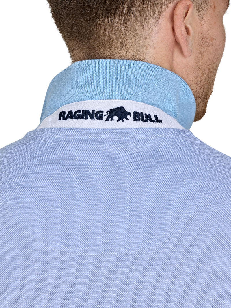 Birdseye Pique Woven Patch Polo - Sky Blue