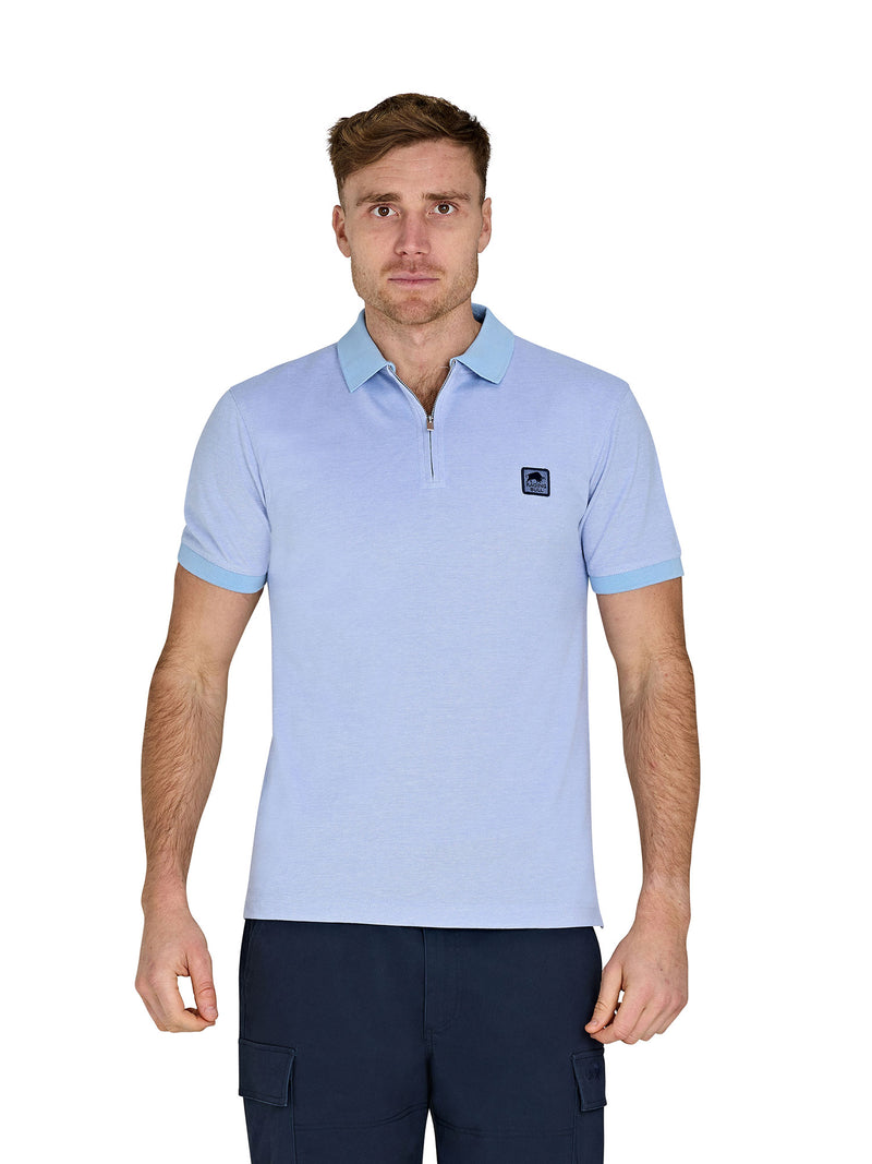 Birdseye Pique Woven Patch Polo - Sky Blue