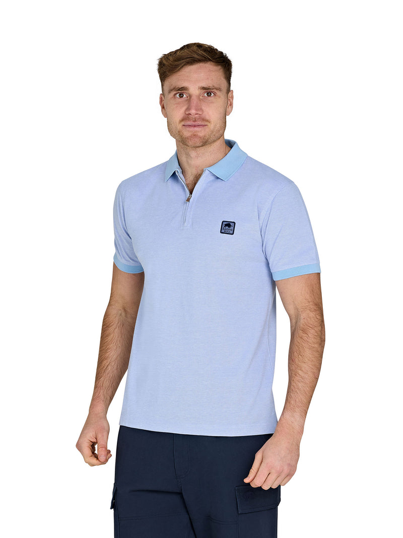 Birdseye Pique Woven Patch Polo - Sky Blue