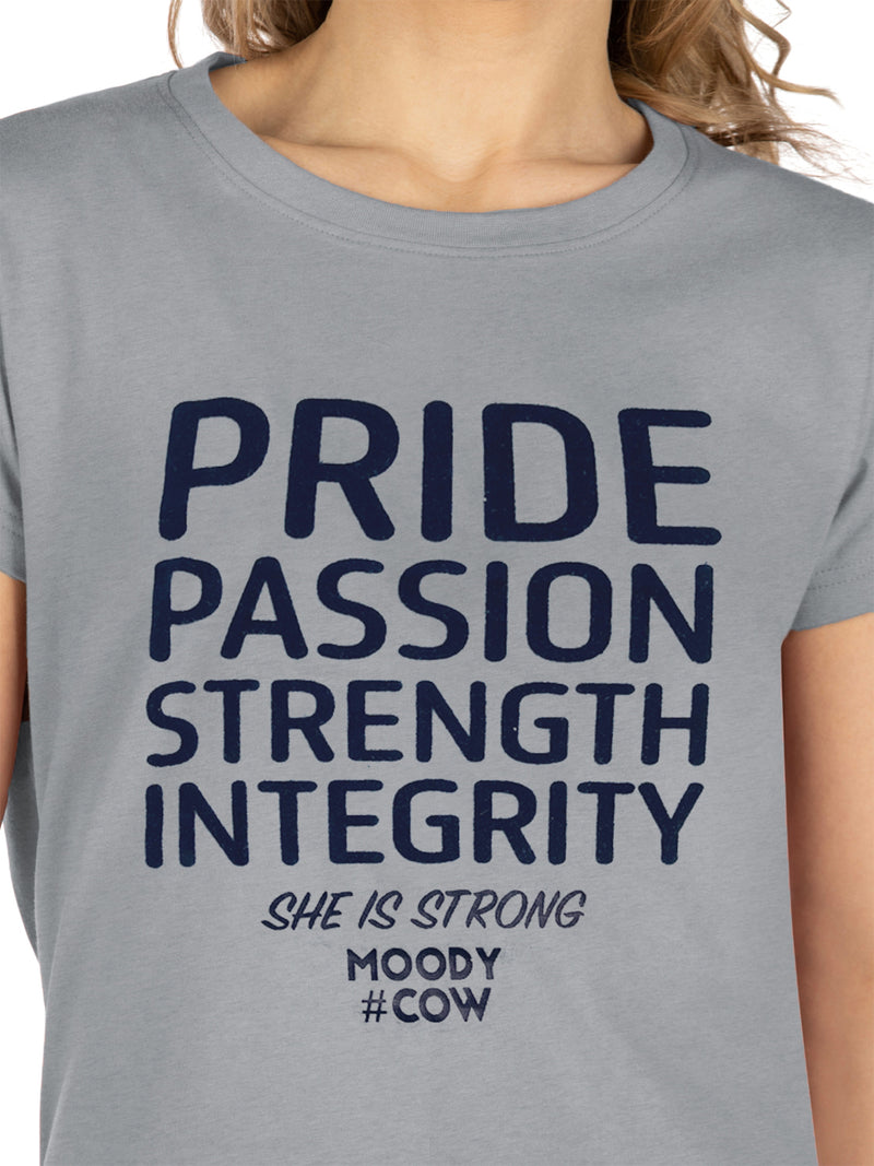 She Is Strong Moody Cow T-Shirt - Grey Marl