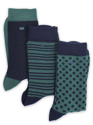 3 Pack Cotton Mix Mens Socks - Teal