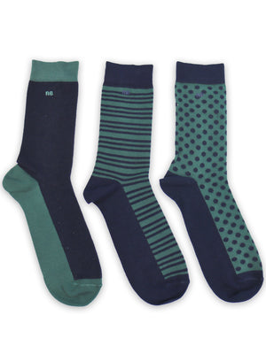 3 Pack Cotton Mix Mens Socks - Teal