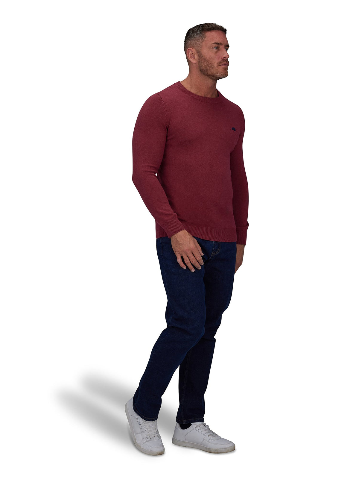 Knitted Cotton/Cashmere Crew Neck - Berry Raging Bull
