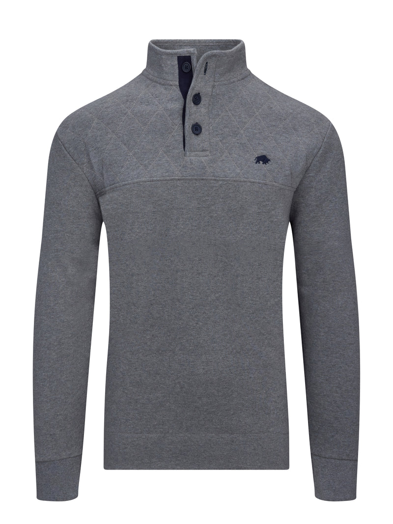 Classic Button Up Sweat - Grey Marl