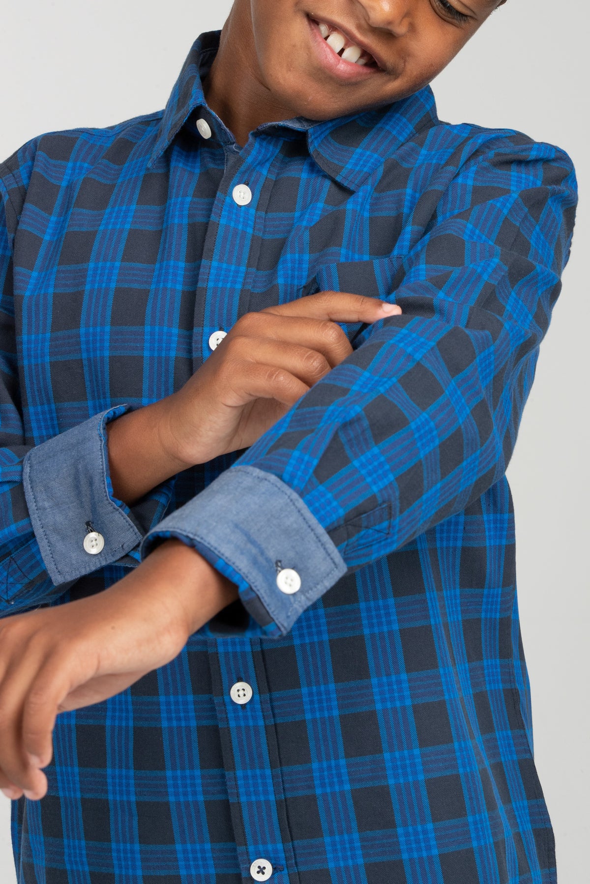 Checked Shirt Brushed Twill Cobalt