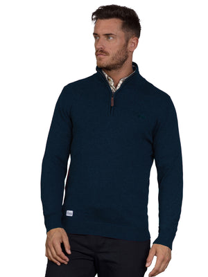 MNDF Knitted Cotton Cashmere Quarter Zip - Navy