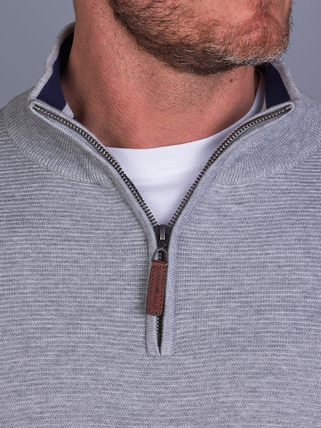 MNDF Rib Textured Quarter  Zip - Grey Marl