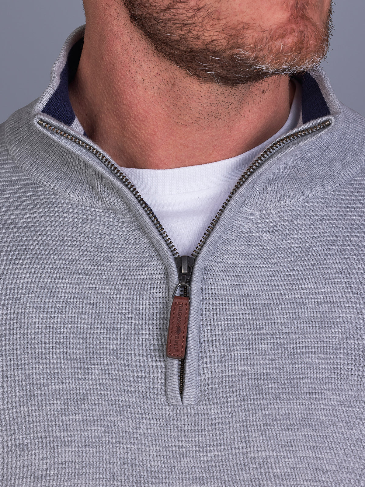 MNDF Rib Textured Quarter  Zip - Grey Marl