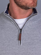 MNDF Rib Textured Quarter  Zip - Grey Marl