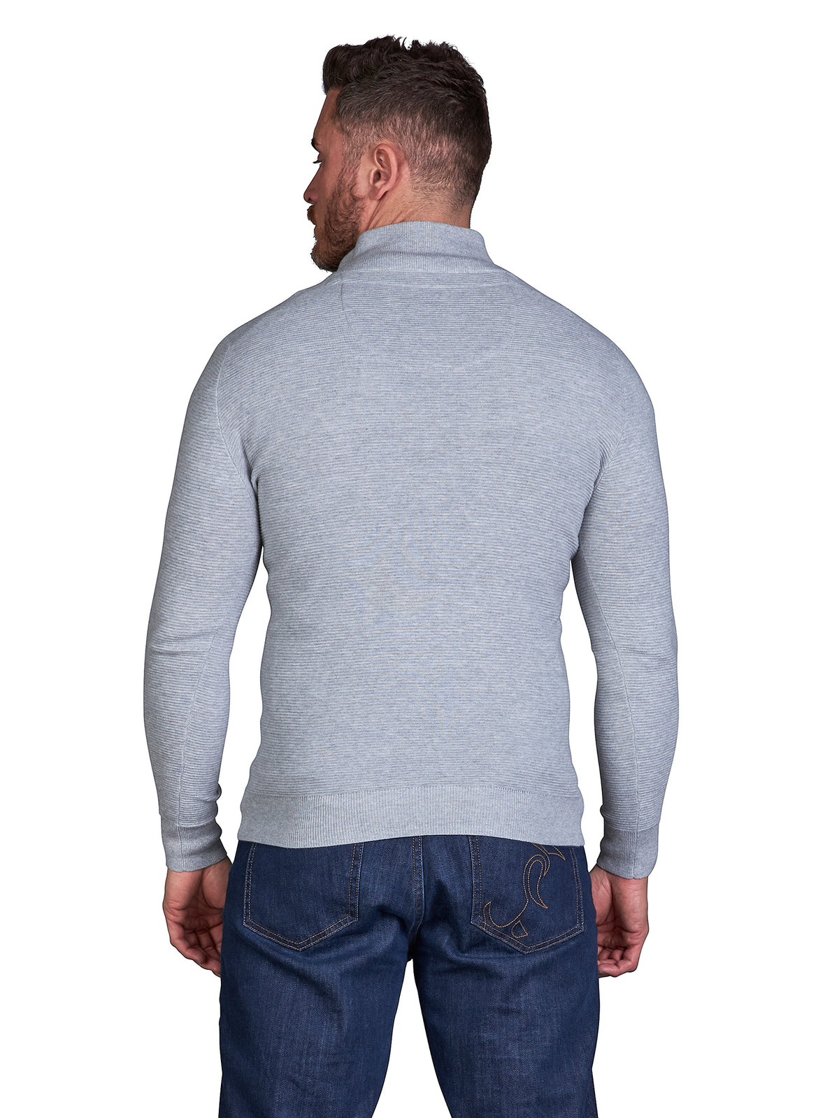 MNDF Rib Textured Quarter  Zip - Grey Marl
