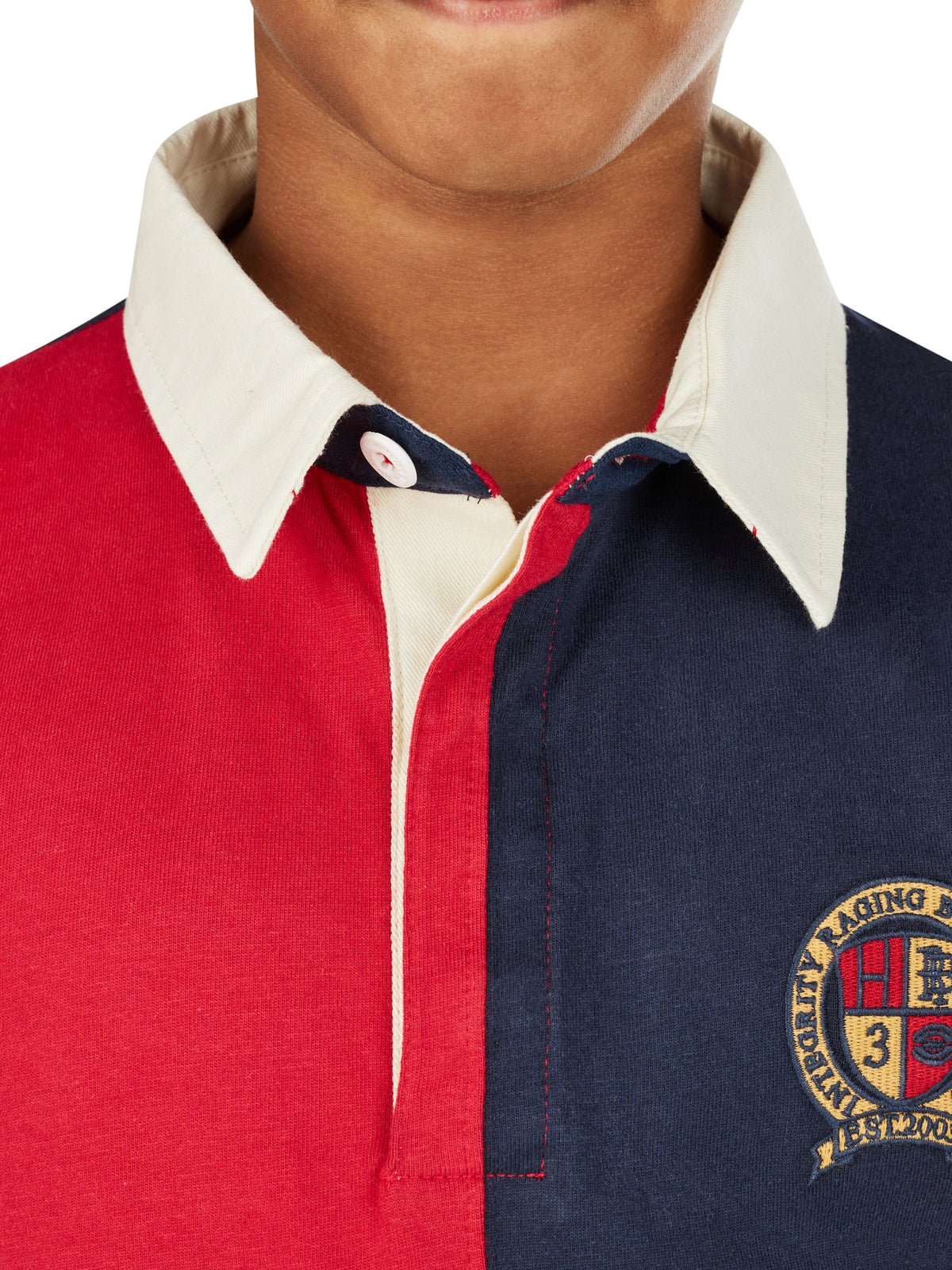 Short Sleeve Harlequin Embroidered Rugby - Red