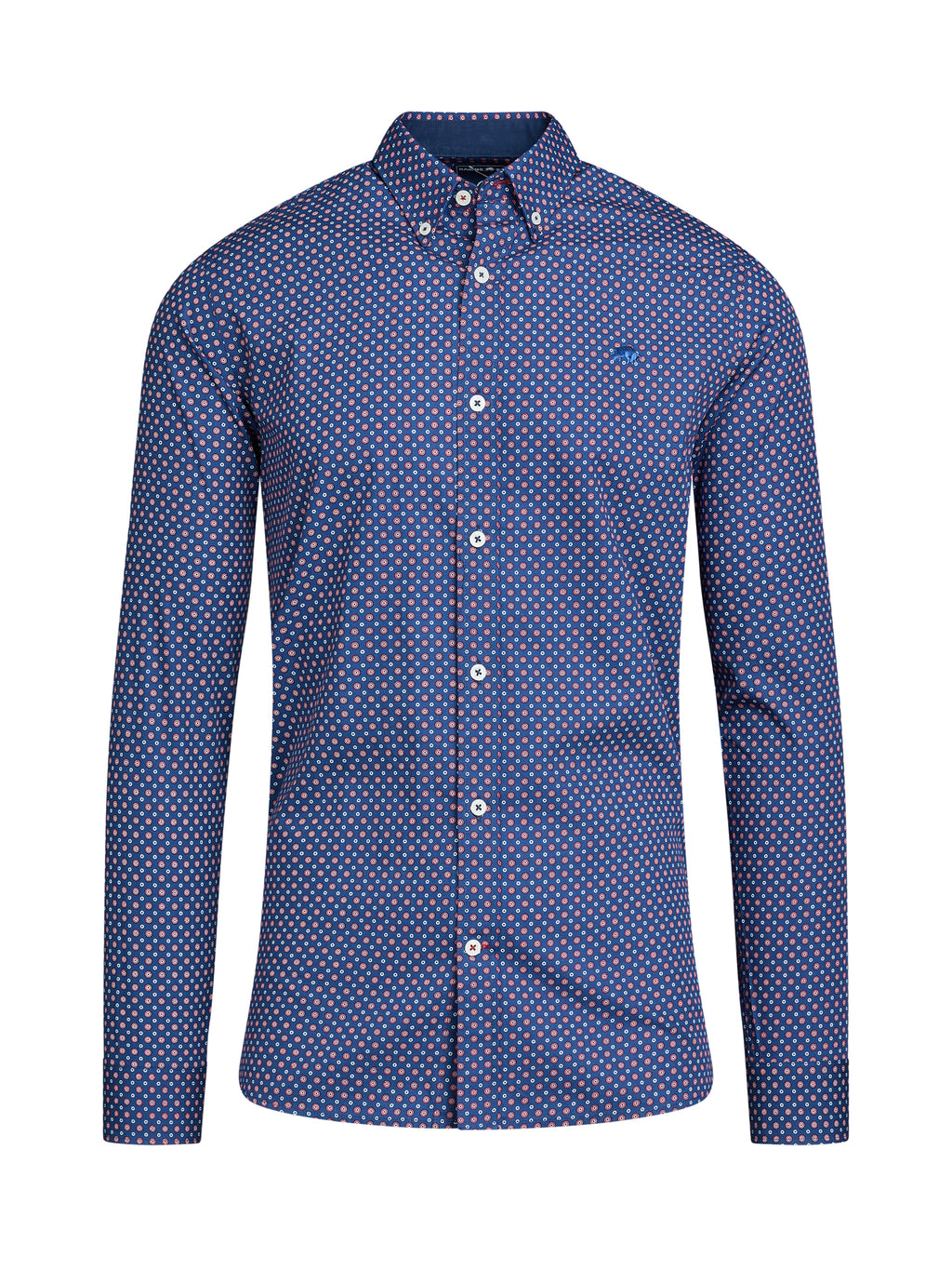 Long Sleeve Geo Print Shirt - Navy