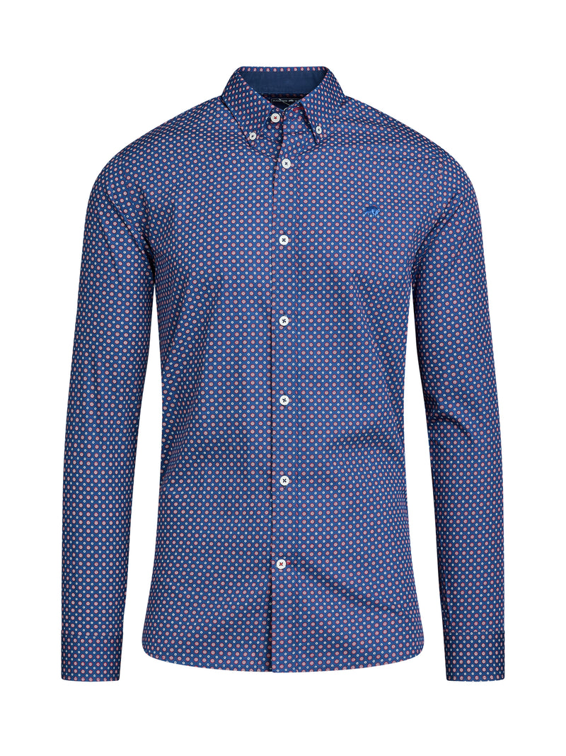 Long Sleeve Geo Print Shirt - Navy