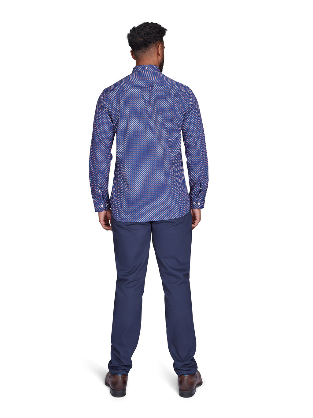 Long Sleeve Geo Print Shirt - Navy