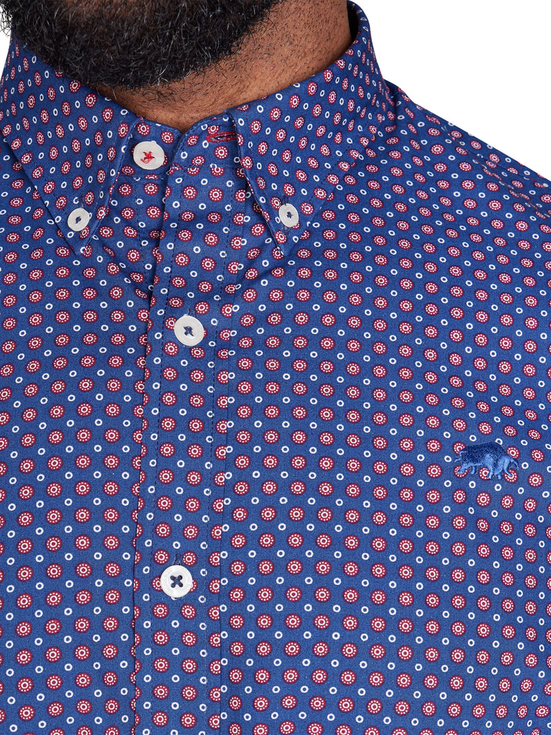 Long Sleeve Geo Print Shirt - Navy