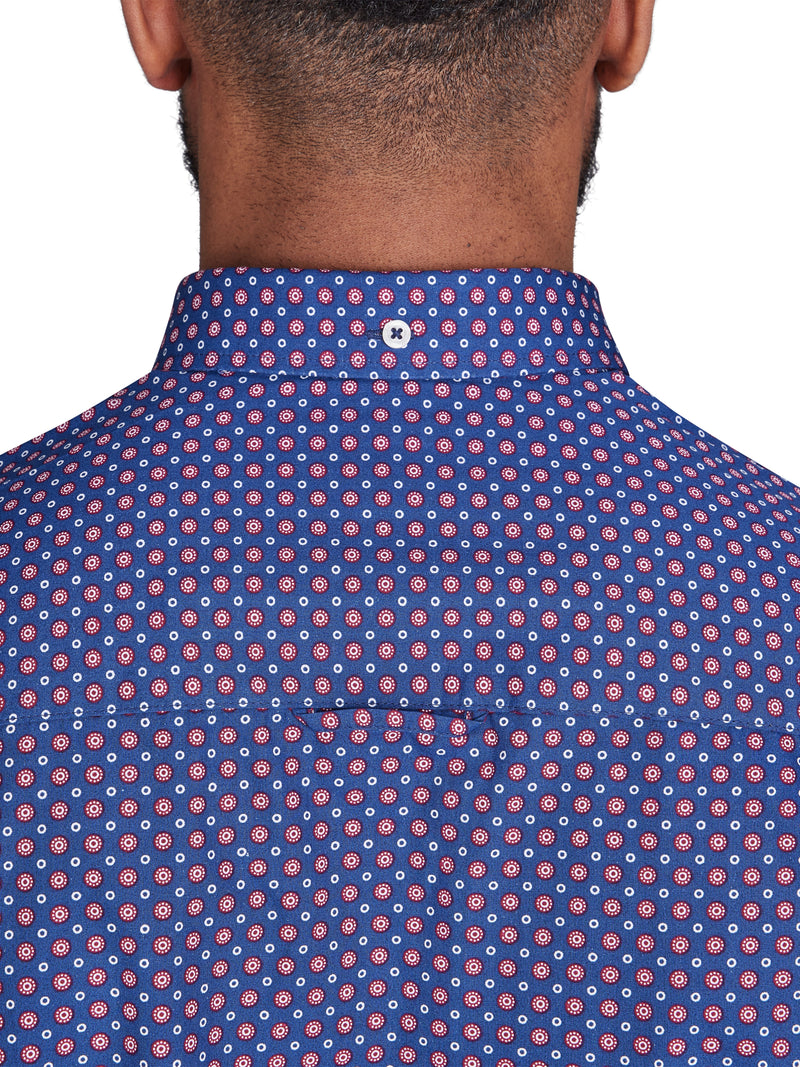 Long Sleeve Geo Print Shirt - Navy