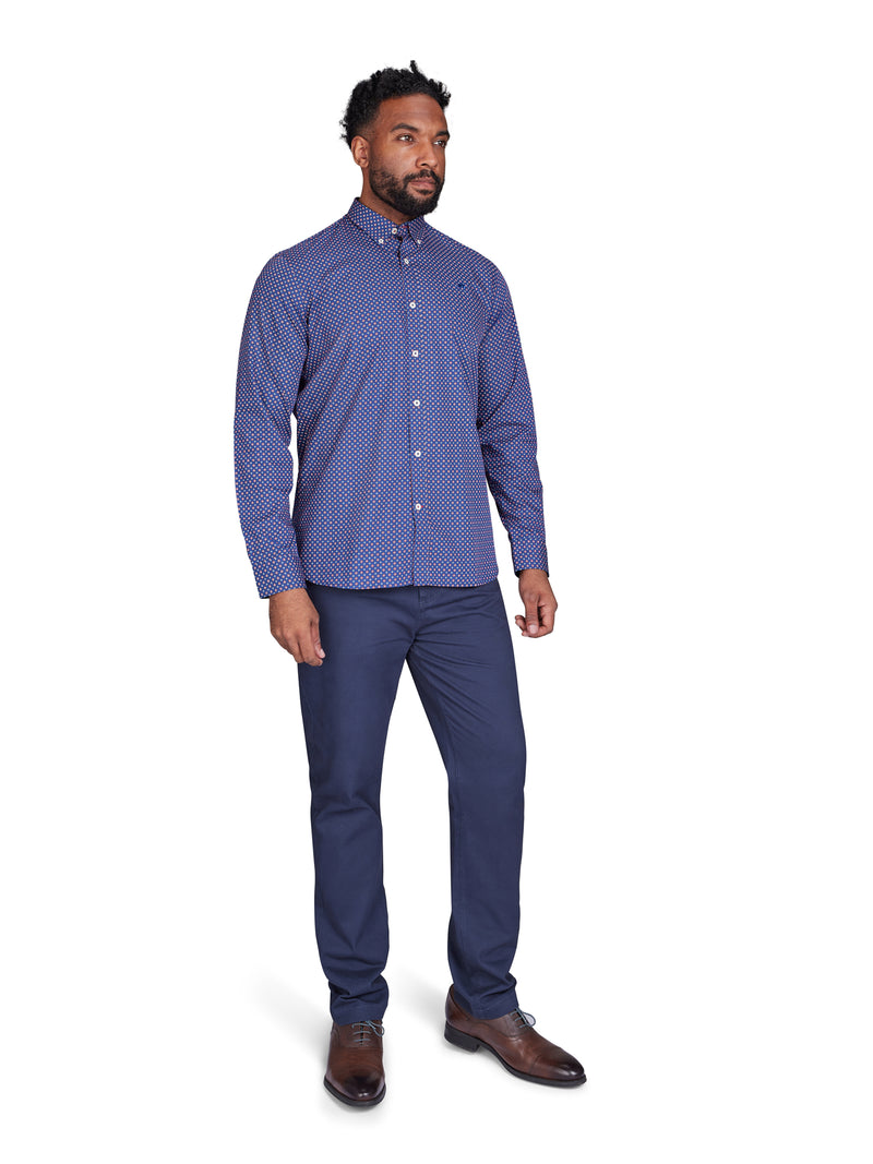 Long Sleeve Geo Print Shirt - Navy