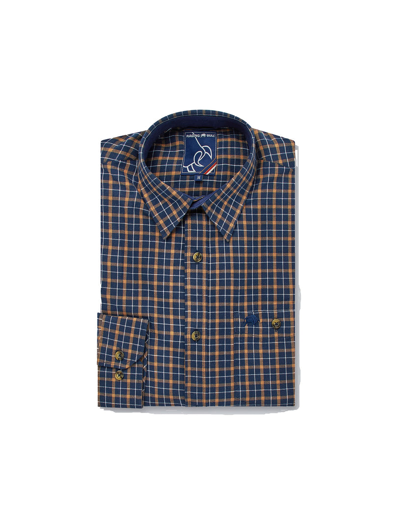 Long Sleeve Brushed Cotton Tattersall Shirt - Navy