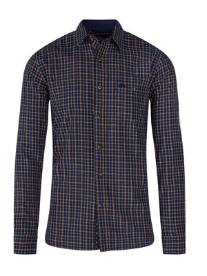 Long Sleeve Brushed Cotton Tattersall Shirt - Navy