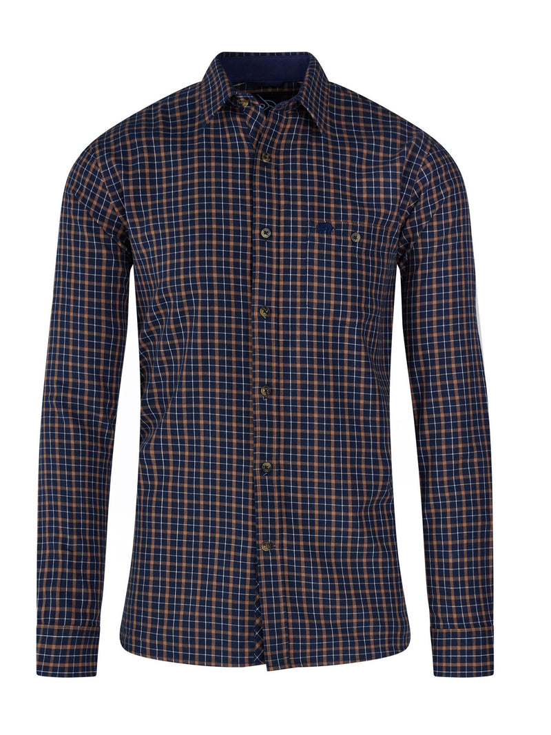 Long Sleeve Brushed Cotton Tattersall Shirt - Navy