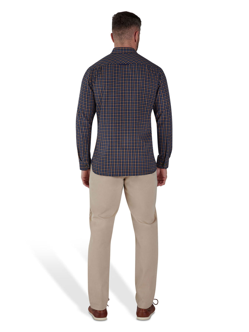 Long Sleeve Brushed Cotton Tattersall Shirt - Navy