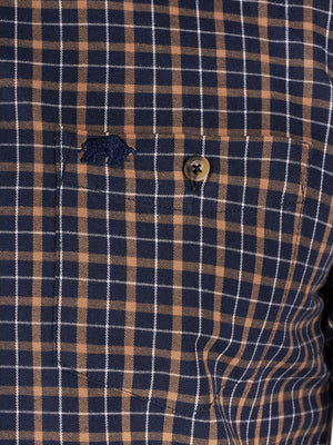 Long Sleeve Brushed Cotton Tattersall Shirt - Navy