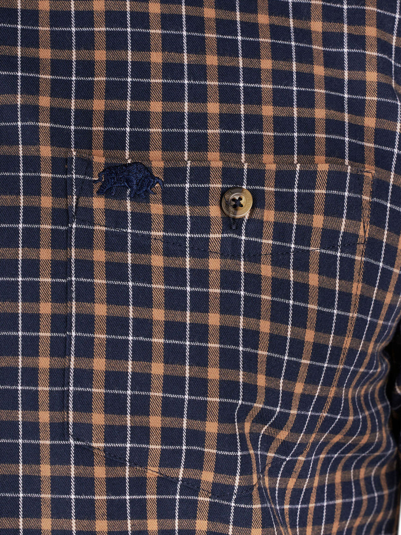 Long Sleeve Brushed Cotton Tattersall Shirt - Navy